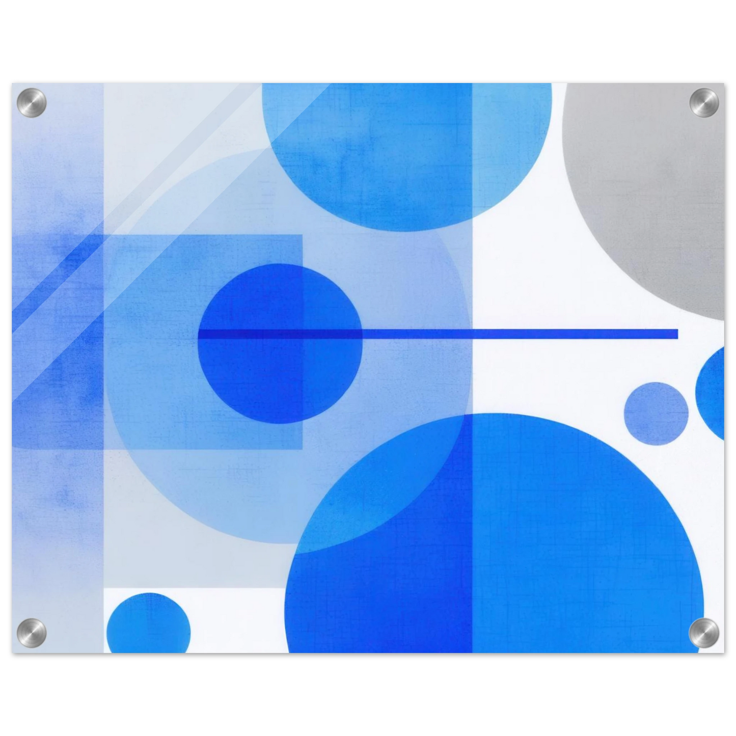 Wandbild geometrische abstraktion in koenigsblau und azur modernes dekor mit kreis rechteckformen