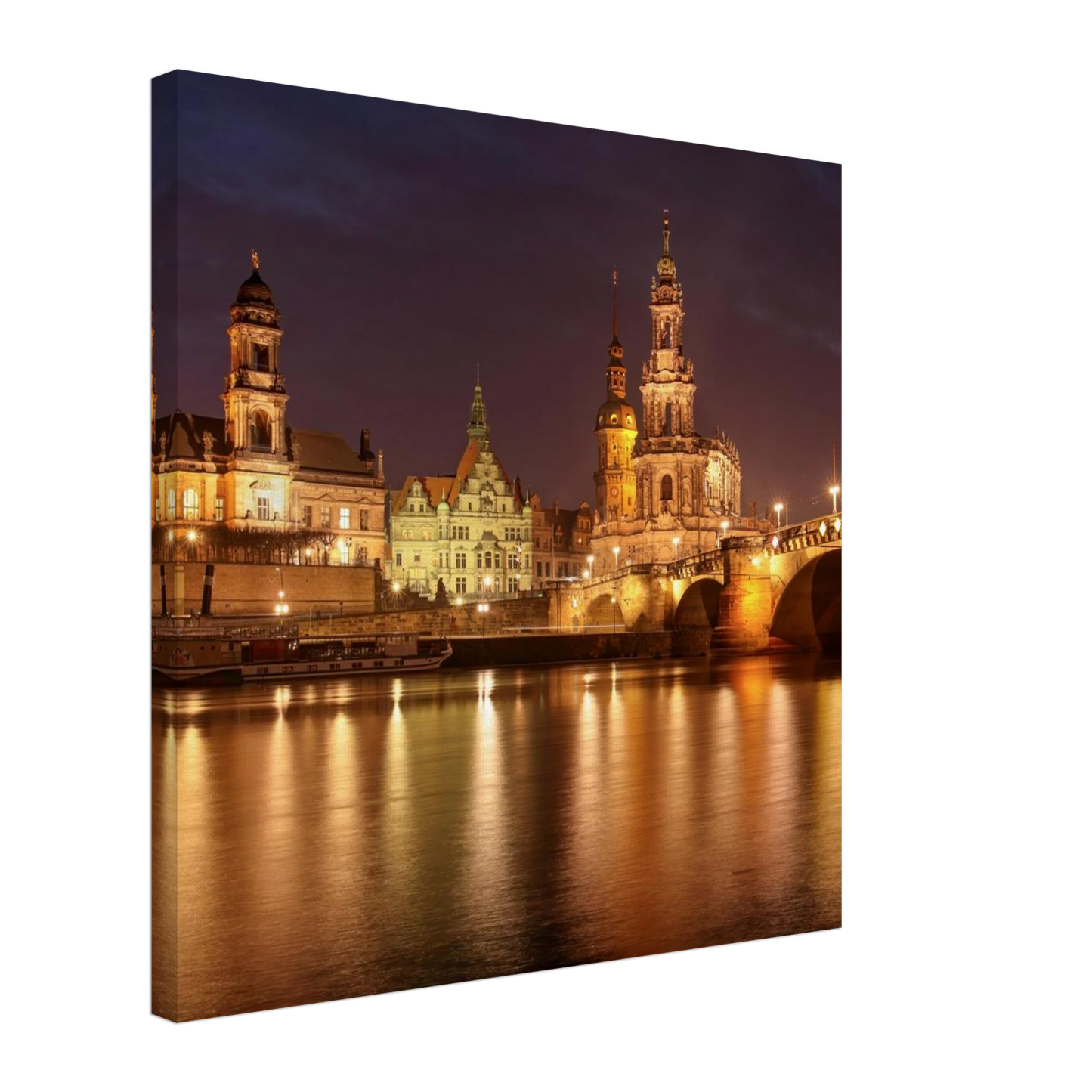 Wandbild dresden elbufer bei nacht ein malerisches stadtbild mit bruecken und gebaeuden erhaeltlich in vielen groessen