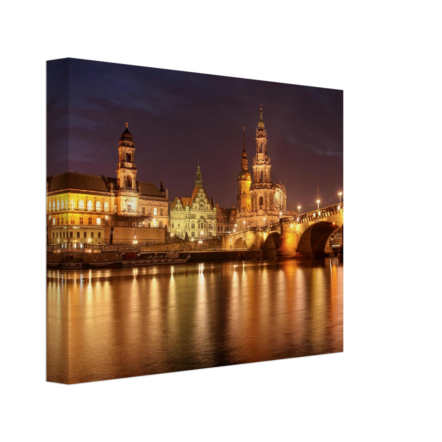 Wandbild dresden elbufer bei nacht ein malerisches stadtbild mit bruecken und gebaeuden erhaeltlich in vielen groessen