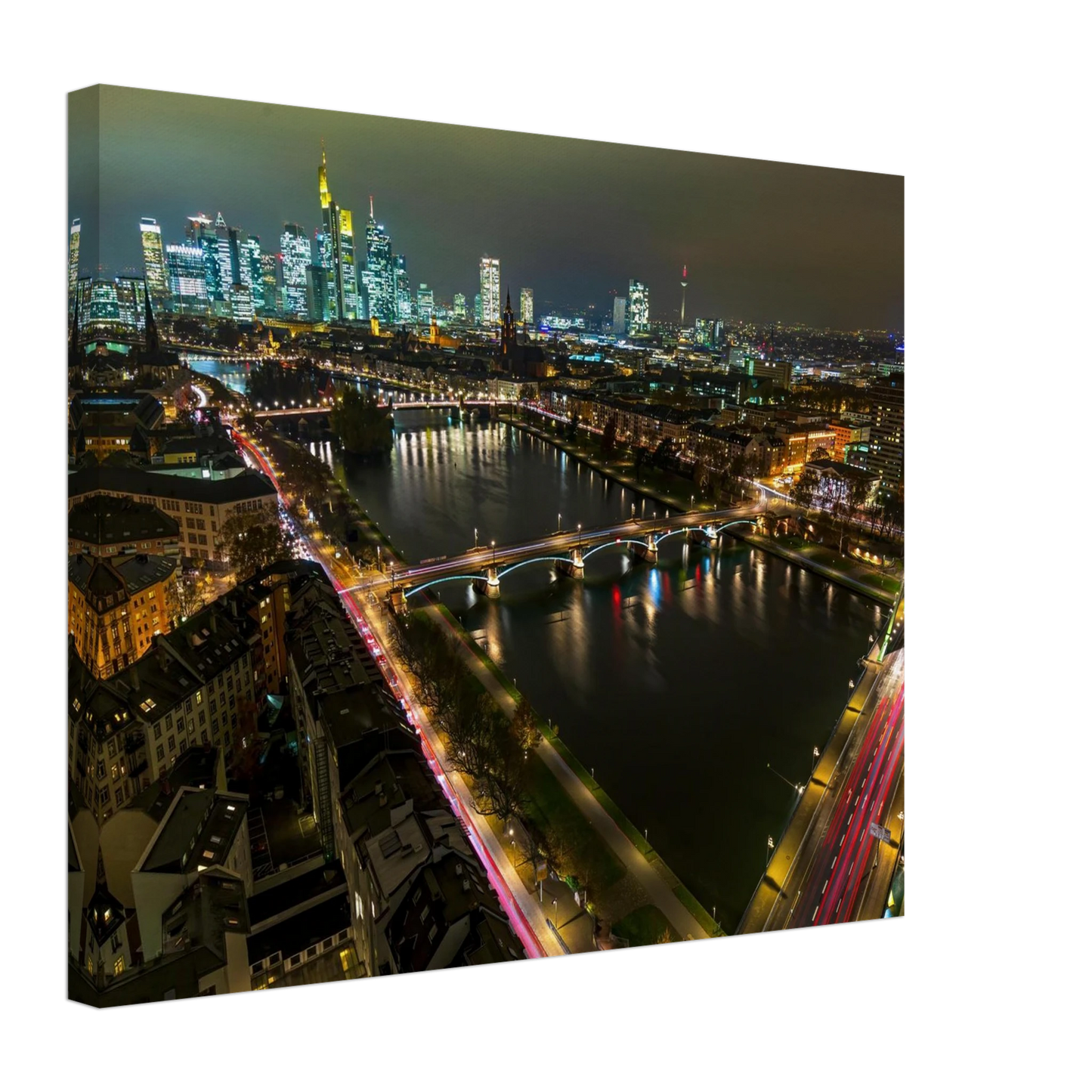 Wandbild frankfurt bei nacht pulsierende stadtansicht mit lichtspuren