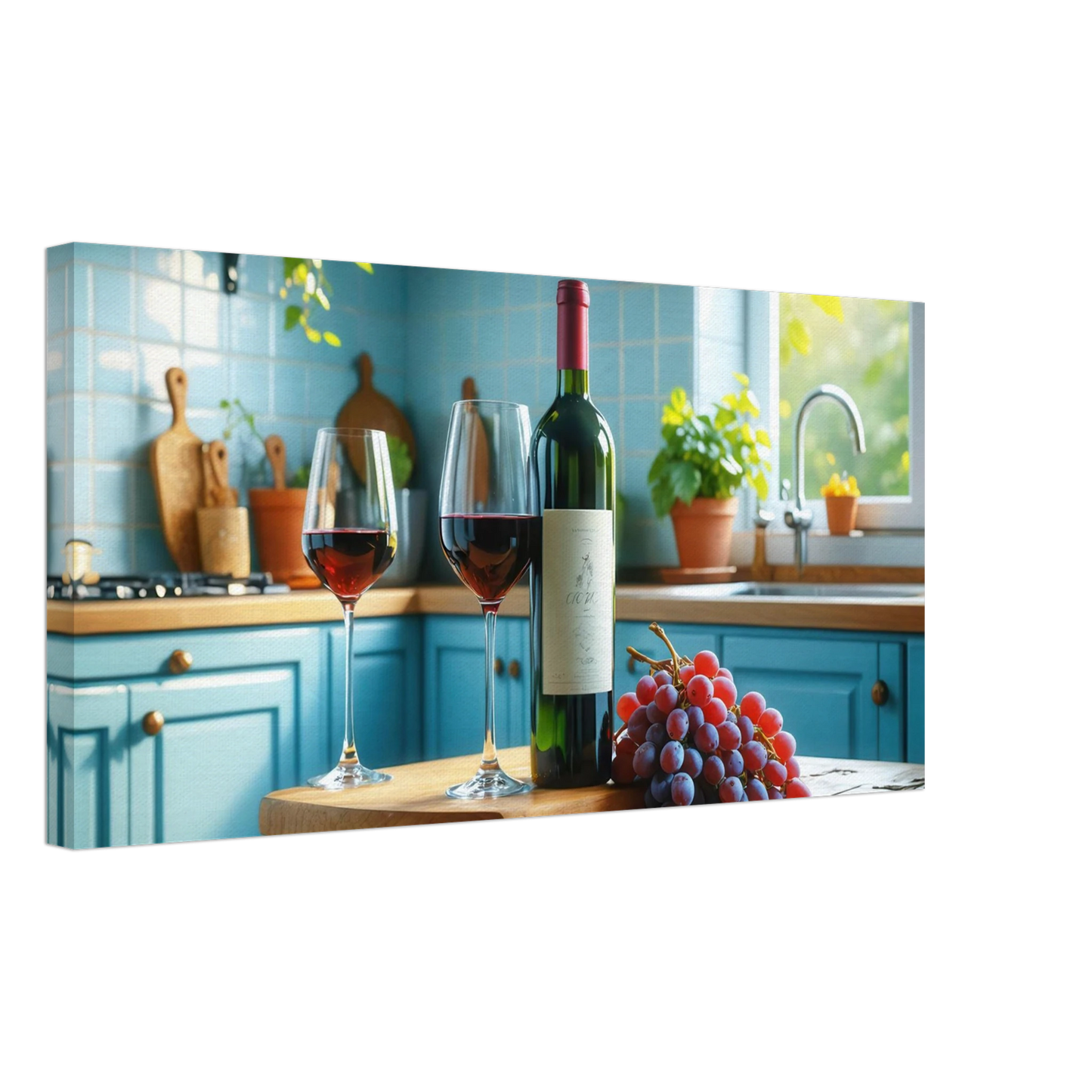 Wandbild weinabend idylle lebendige kueche mit wein trauben fuer ihre traumgroesse