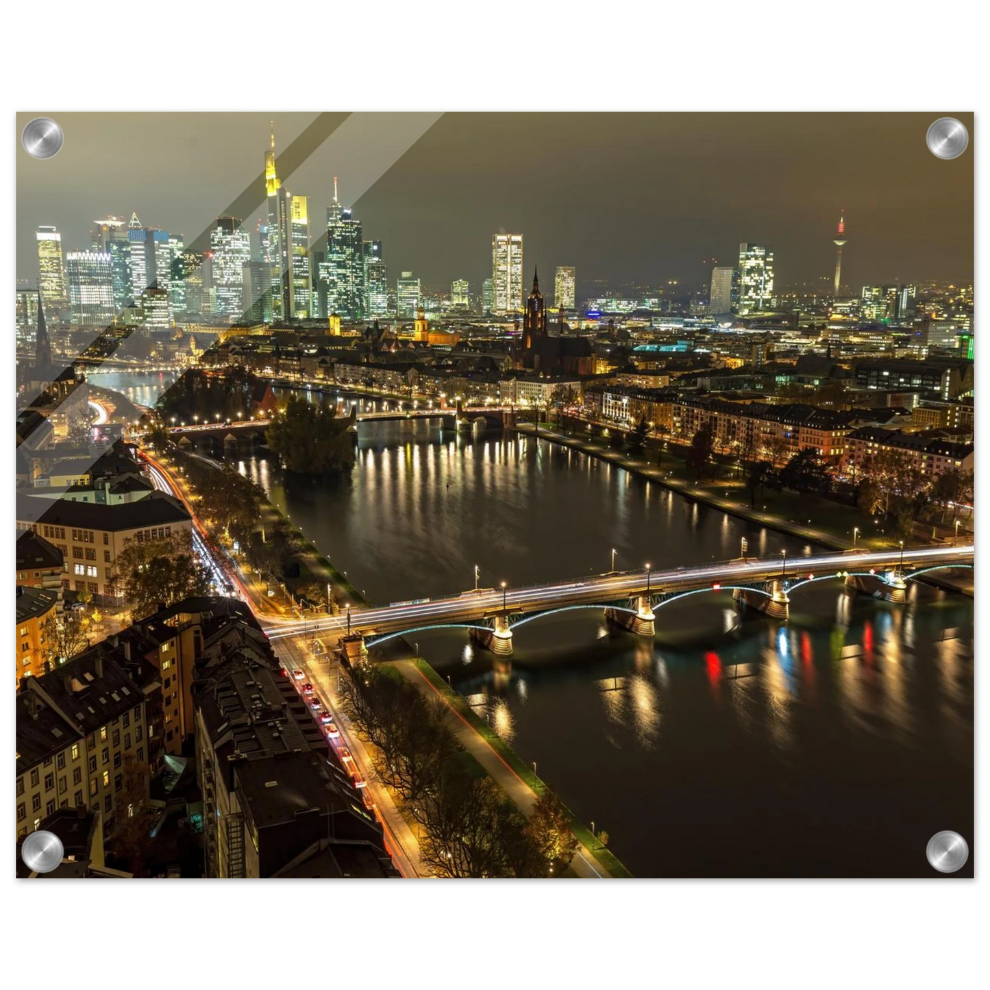 Wandbild golden leuchtende skyline modernes cityscape artwork in variablen groessen