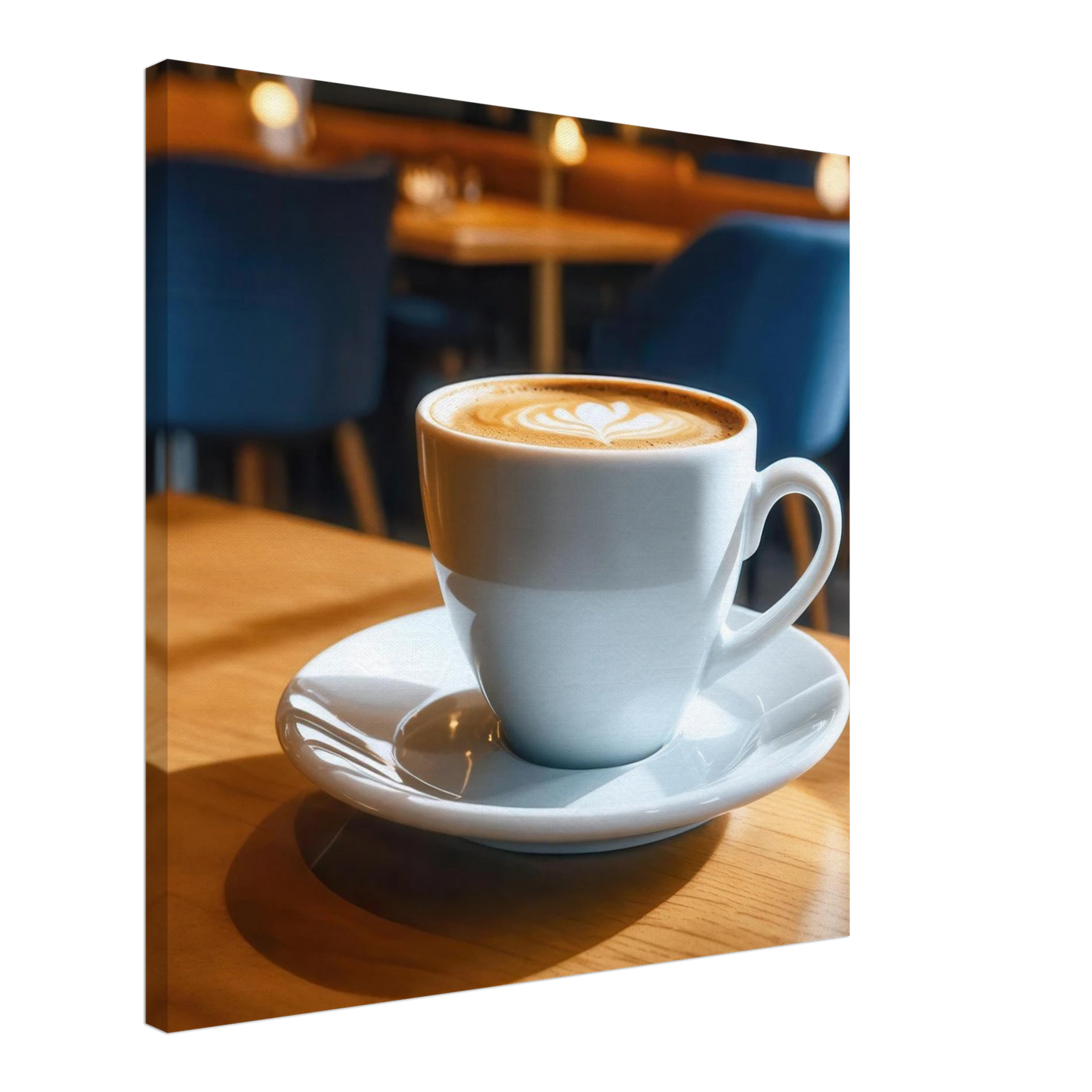 Wandbild gemuetliche kaffeehaus szene stilvolle latte art in goldenem licht