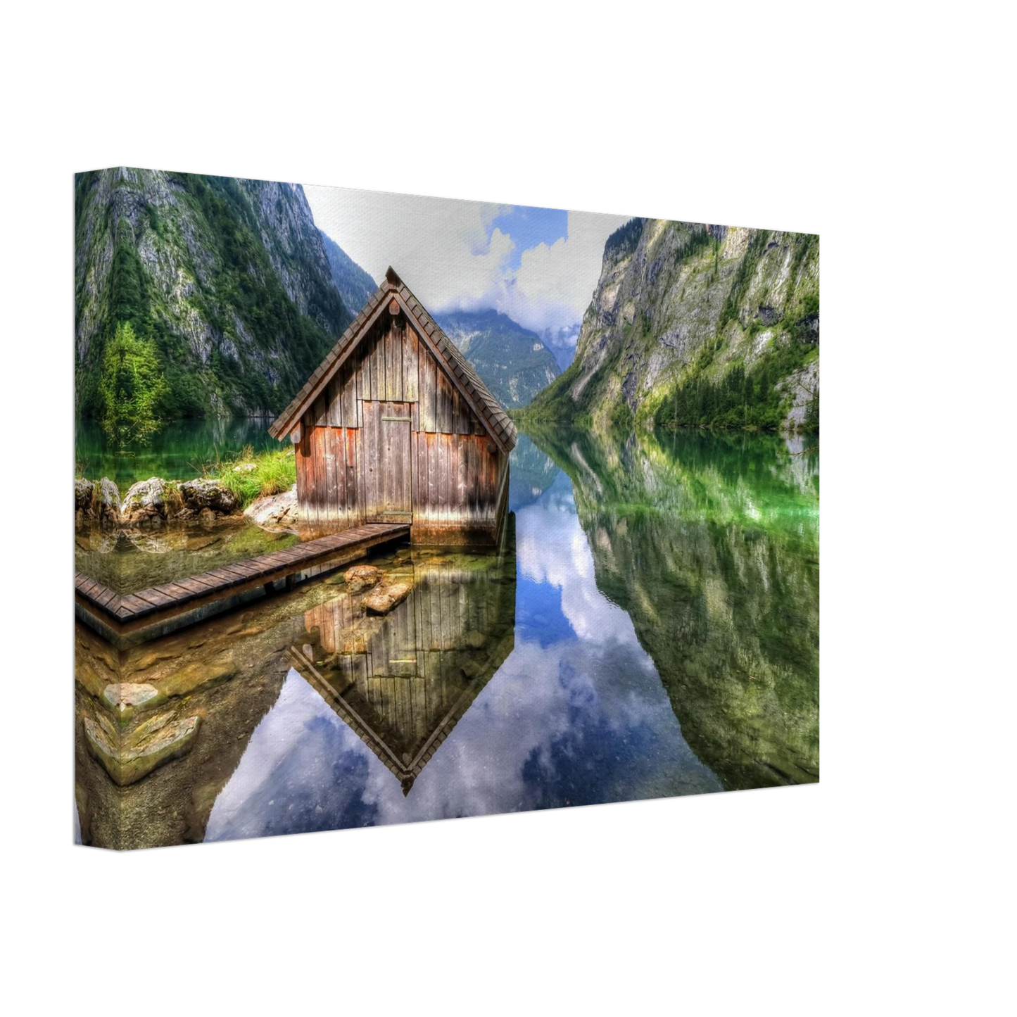 Wandbild bergschutzhuette am see ein idyllisches refugium fuer ihre wanddekoration