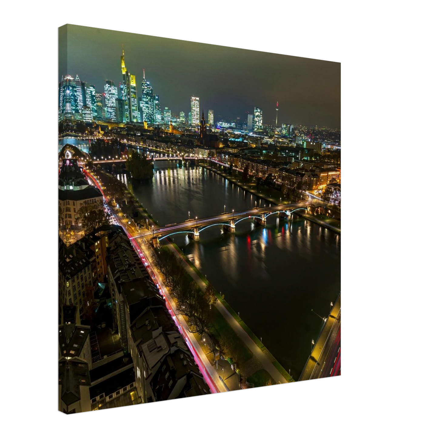 Wandbild frankfurt bei nacht pulsierende stadtansicht mit lichtspuren