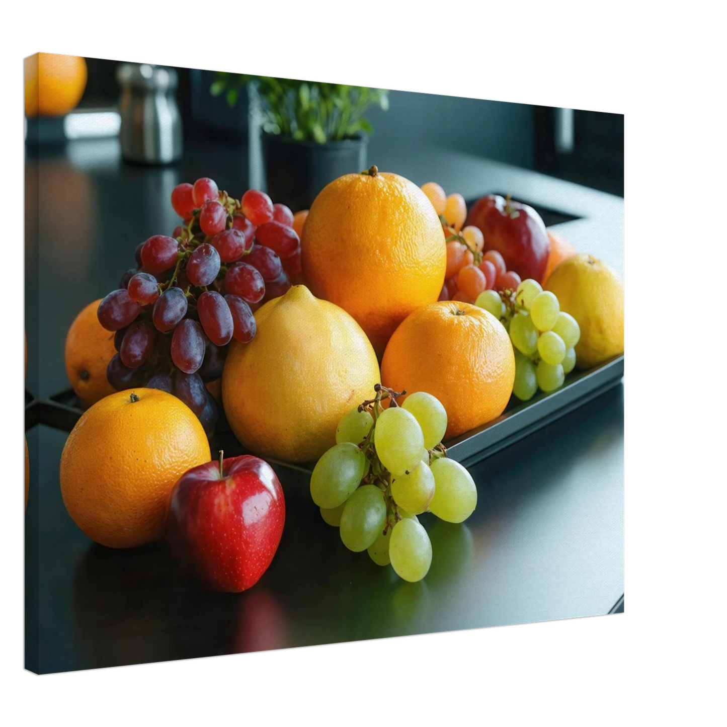 Wandbild fruchtbare fuelle lebendige komposition mit zitrusfruechten und trauben