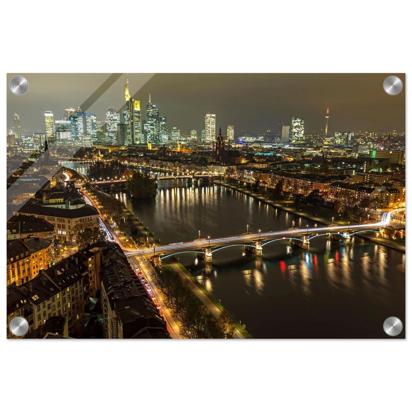 Wandbild golden leuchtende skyline modernes cityscape artwork in variablen groessen