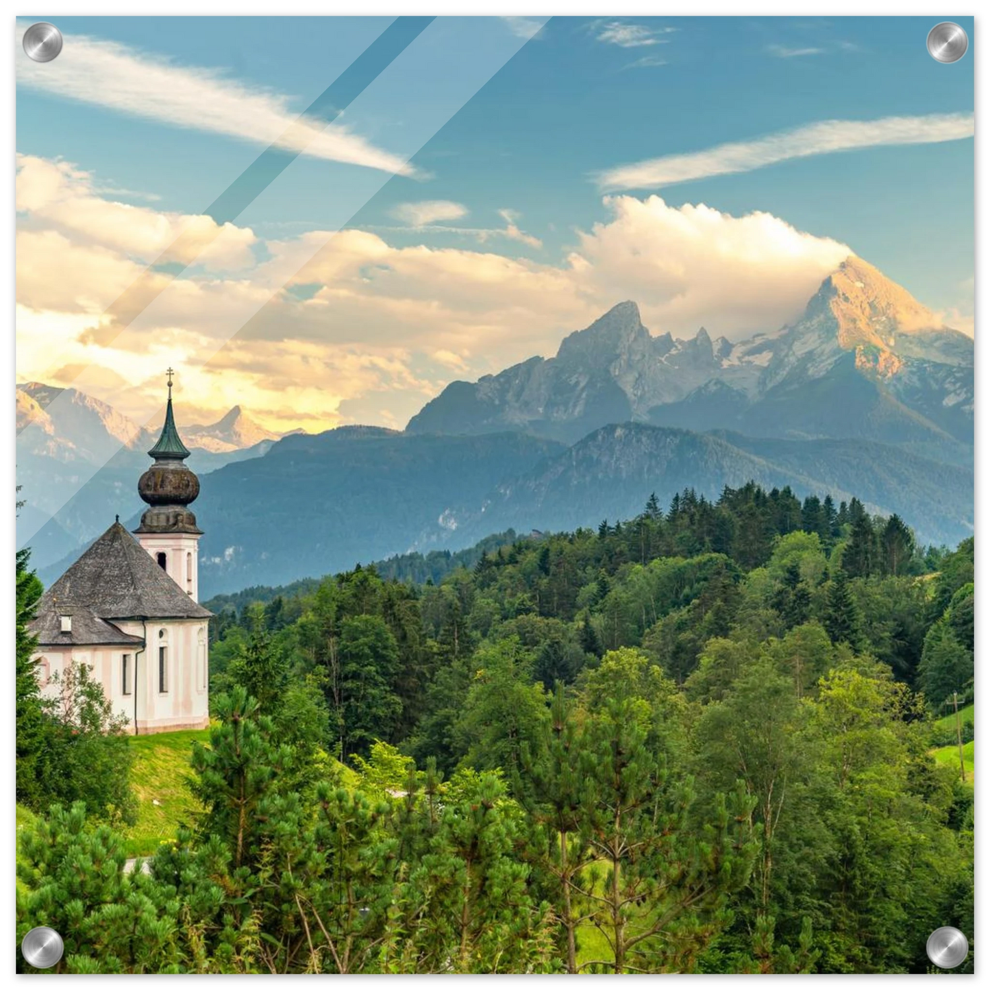 Wandbild malerische alpenkirche vor majestaetischer bergkulisse ein atemberaubendes stueck naturkunst