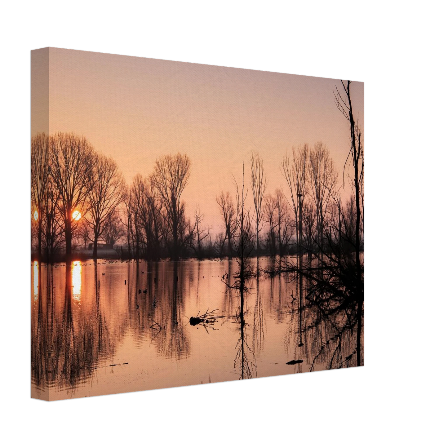 Wandbild mystischer sonnenuntergang am see vertraeumtes naturbild zum aufhaengen in ihrer wunschgroesse