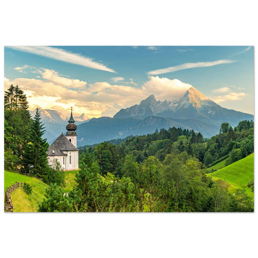 Wandbild malerische alpenkirche vor majestaetischer bergkulisse ein atemberaubendes stueck naturkunst