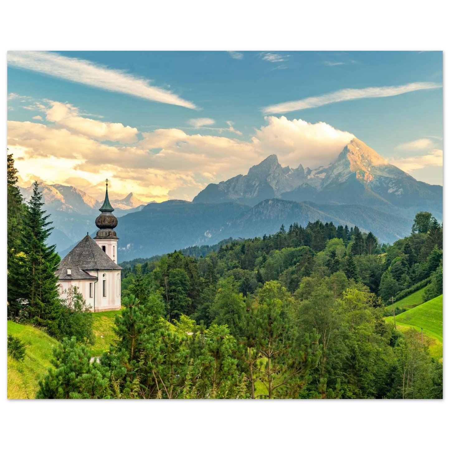 Wandbild malerische alpenkirche vor majestaetischer bergkulisse ein atemberaubendes stueck naturkunst
