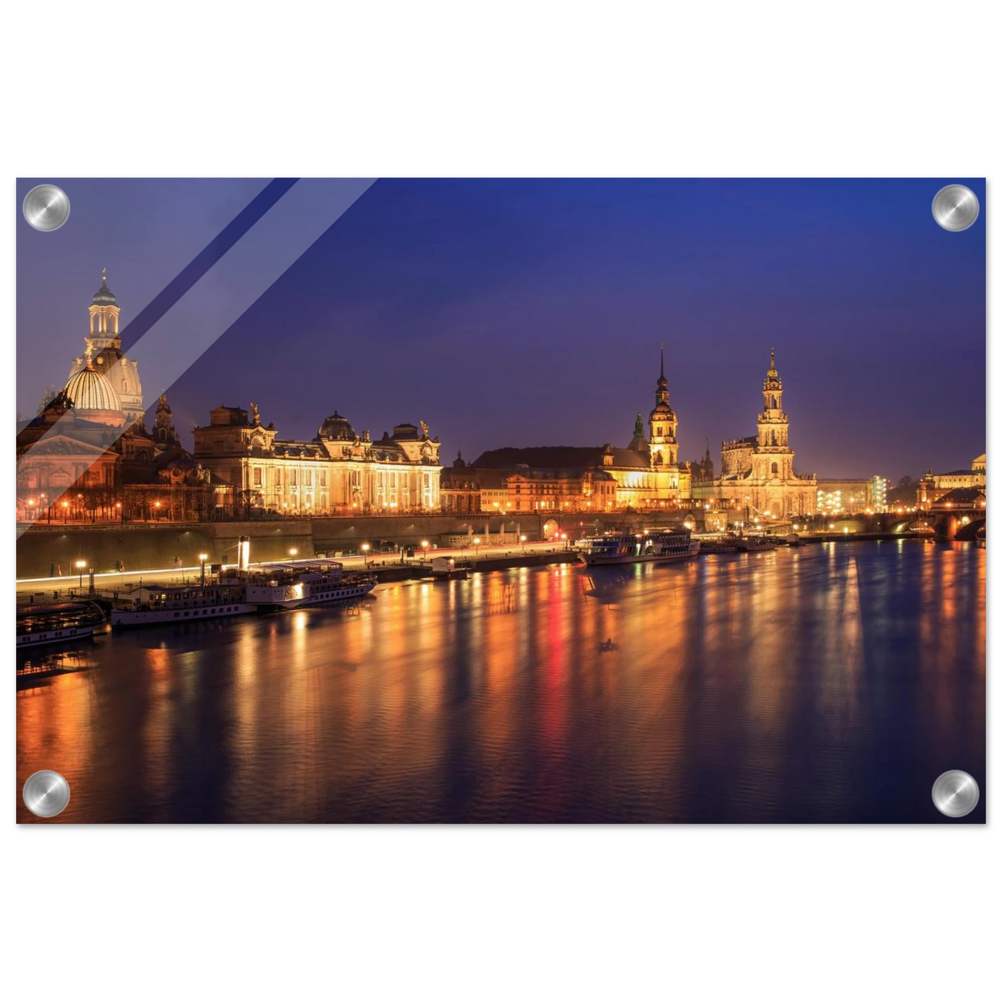 Wandbild romantisches dresden bei nacht malerischer elbblick mit goldenen lichtern