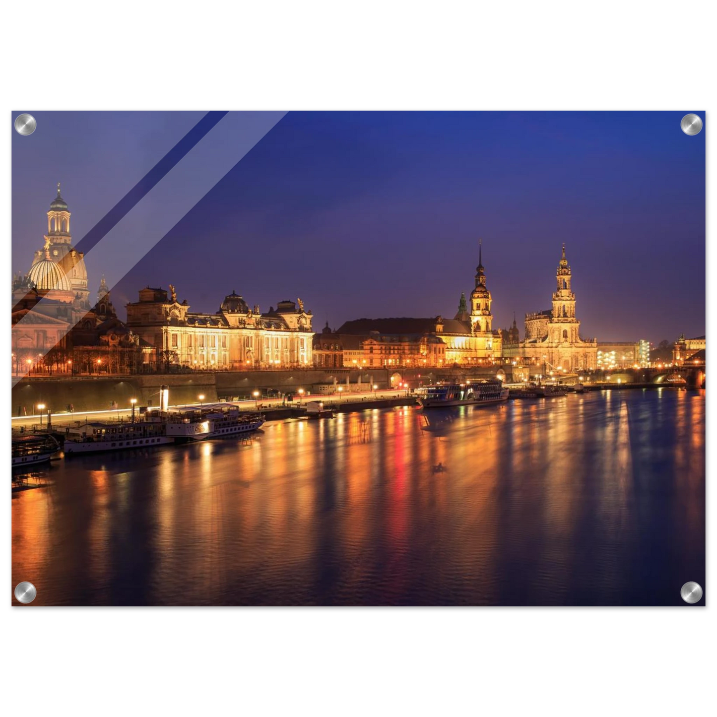 Wandbild romantisches dresden bei nacht malerischer elbblick mit goldenen lichtern