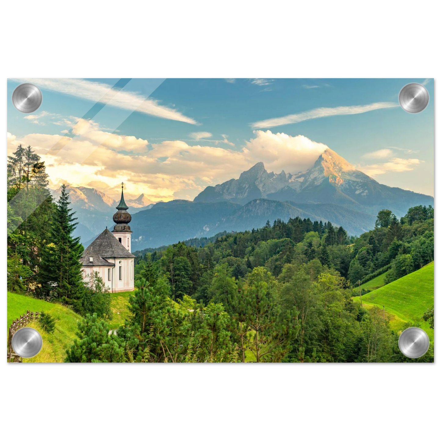 Wandbild malerische alpenkirche vor majestaetischer bergkulisse ein atemberaubendes stueck naturkunst