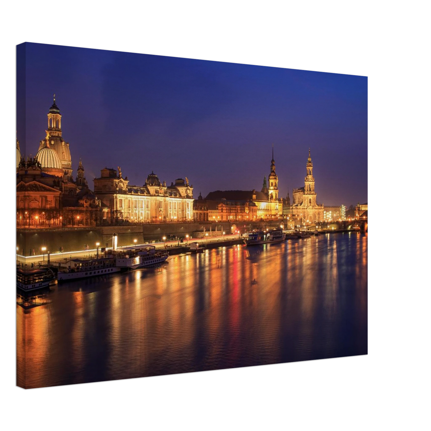 Wandbild romantisches dresden bei nacht malerischer elbblick mit goldenen lichtern