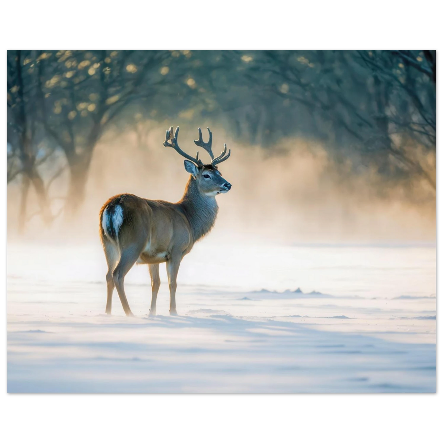 Wandbild majestaetischer hirsch im winterwunderland verwandeln sie ihr zuhause in eine ruhige landschaft