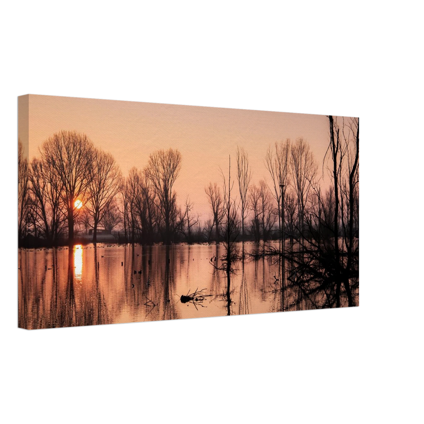 Wandbild mystischer sonnenuntergang am see vertraeumtes naturbild zum aufhaengen in ihrer wunschgroesse