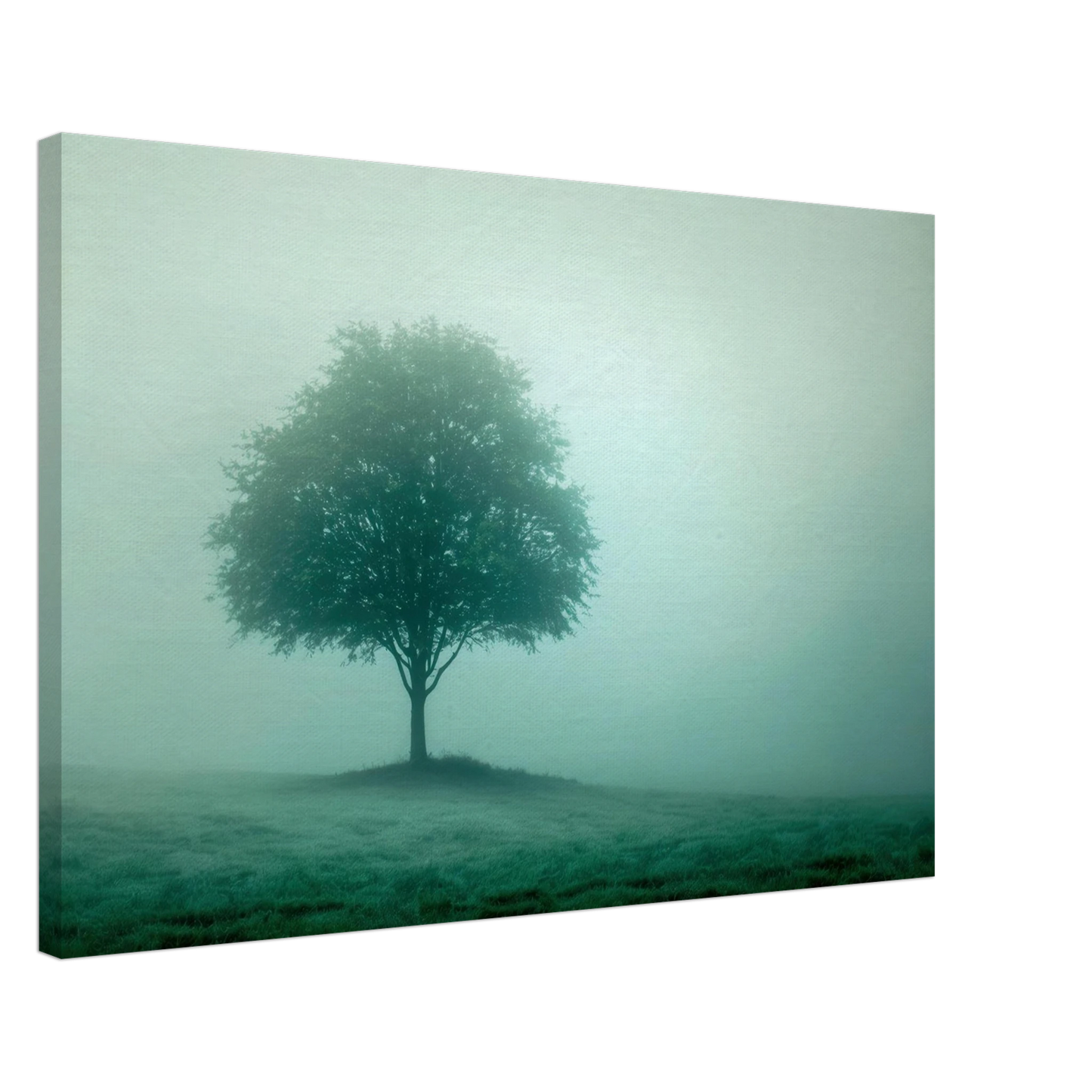Wandbild mystischer baum im nebel ruhe und gruentoene fuer dein zuhause