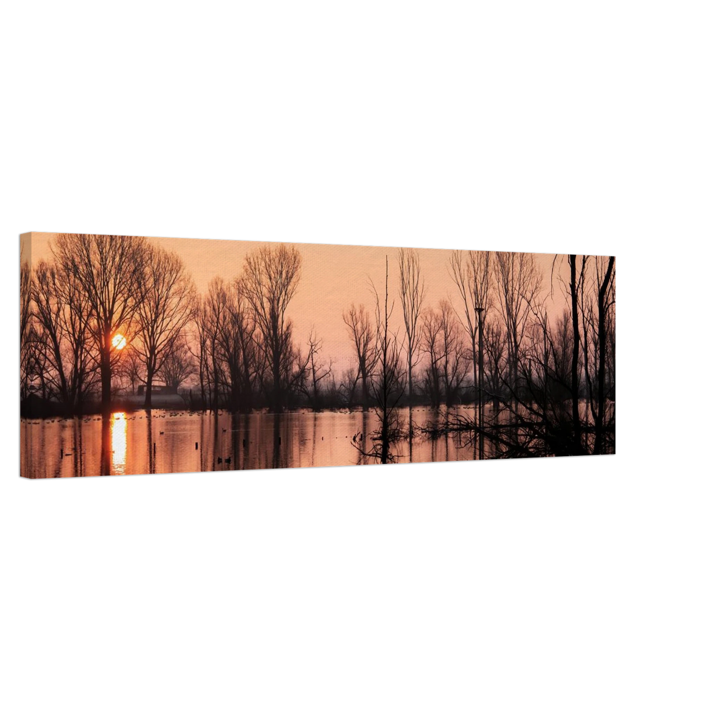 Wandbild mystischer sonnenuntergang am see vertraeumtes naturbild zum aufhaengen in ihrer wunschgroesse
