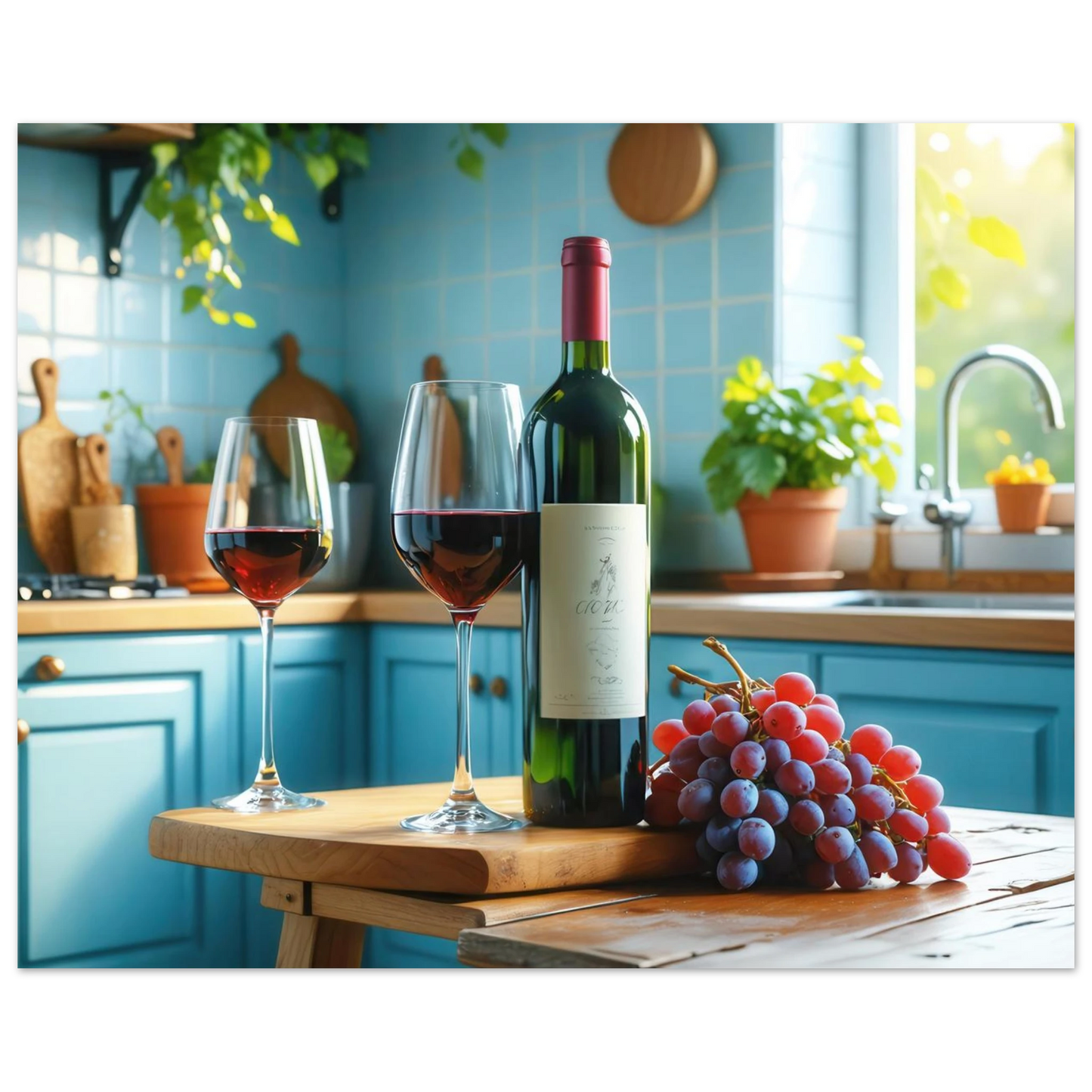 Wandbild weinabend idylle lebendige kueche mit wein trauben fuer ihre traumgroesse