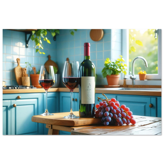 Wandbild weinabend idylle lebendige kueche mit wein trauben fuer ihre traumgroesse