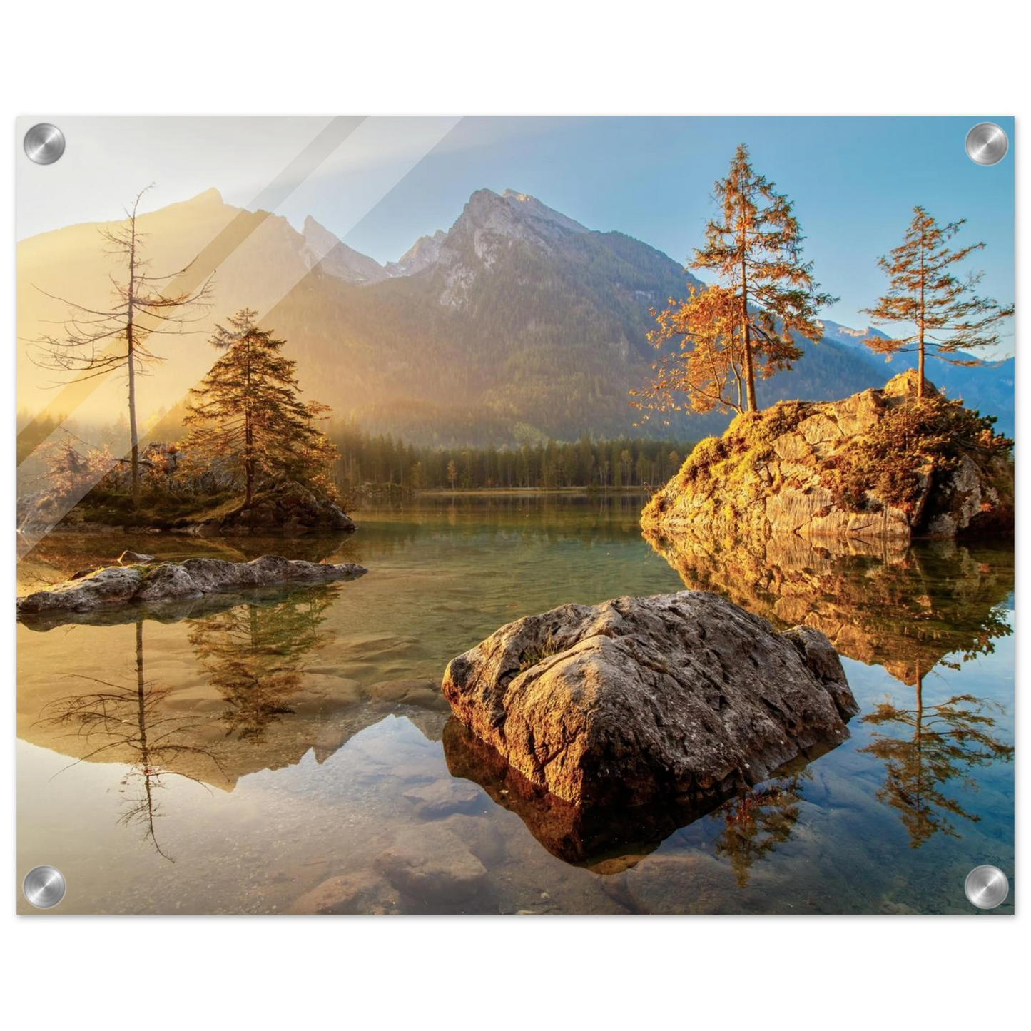 Wandbild majestaetischer sonnenaufgang am gebirgssee beruhigende naturlandschaft in ihrer wunschgroesse