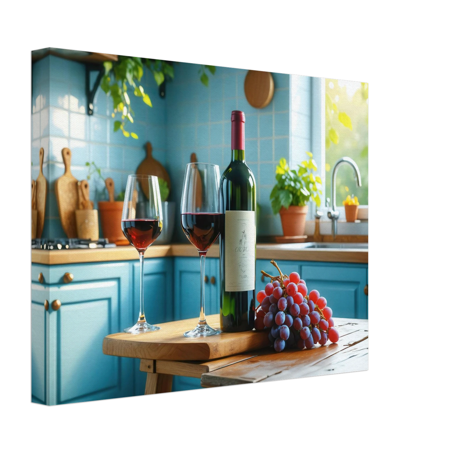 Wandbild weinabend idylle lebendige kueche mit wein trauben fuer ihre traumgroesse