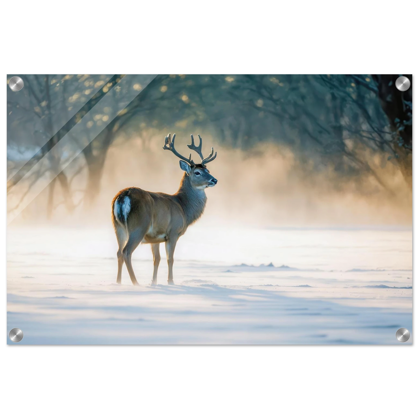Wandbild majestaetischer hirsch im winterwunderland verwandeln sie ihr zuhause in eine ruhige landschaft