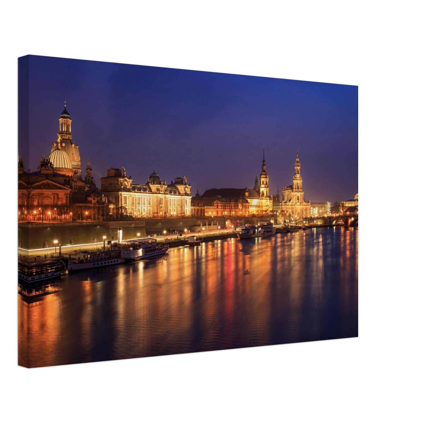 Wandbild romantisches dresden bei nacht malerischer elbblick mit goldenen lichtern