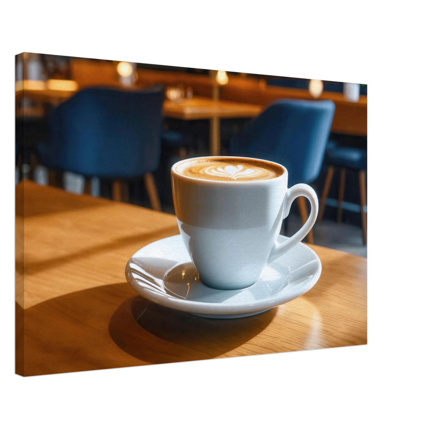 Wandbild gemuetliche kaffeehaus szene stilvolle latte art in goldenem licht