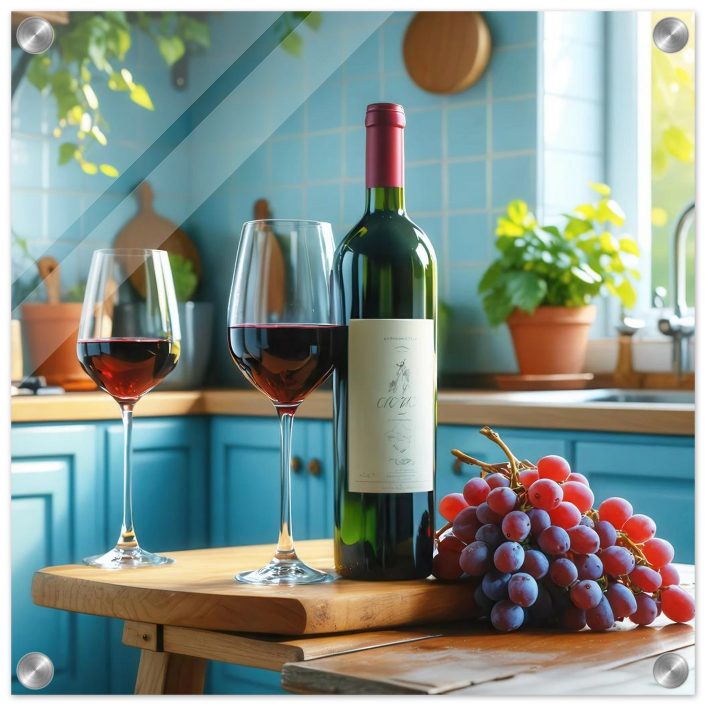 Wandbild weinabend idylle lebendige kueche mit wein trauben fuer ihre traumgroesse