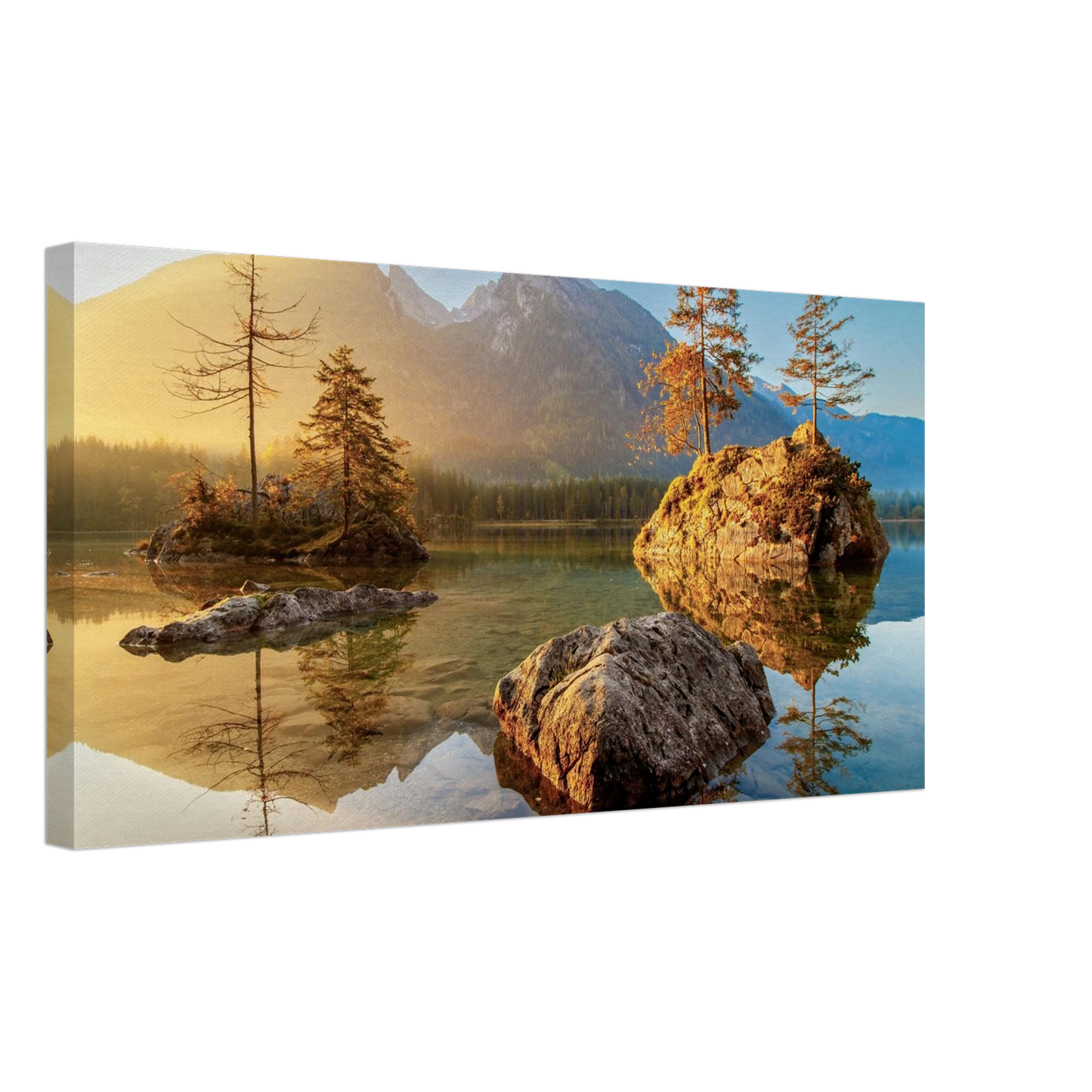 Wandbild majestaetischer sonnenaufgang am gebirgssee beruhigende naturlandschaft in ihrer wunschgroesse