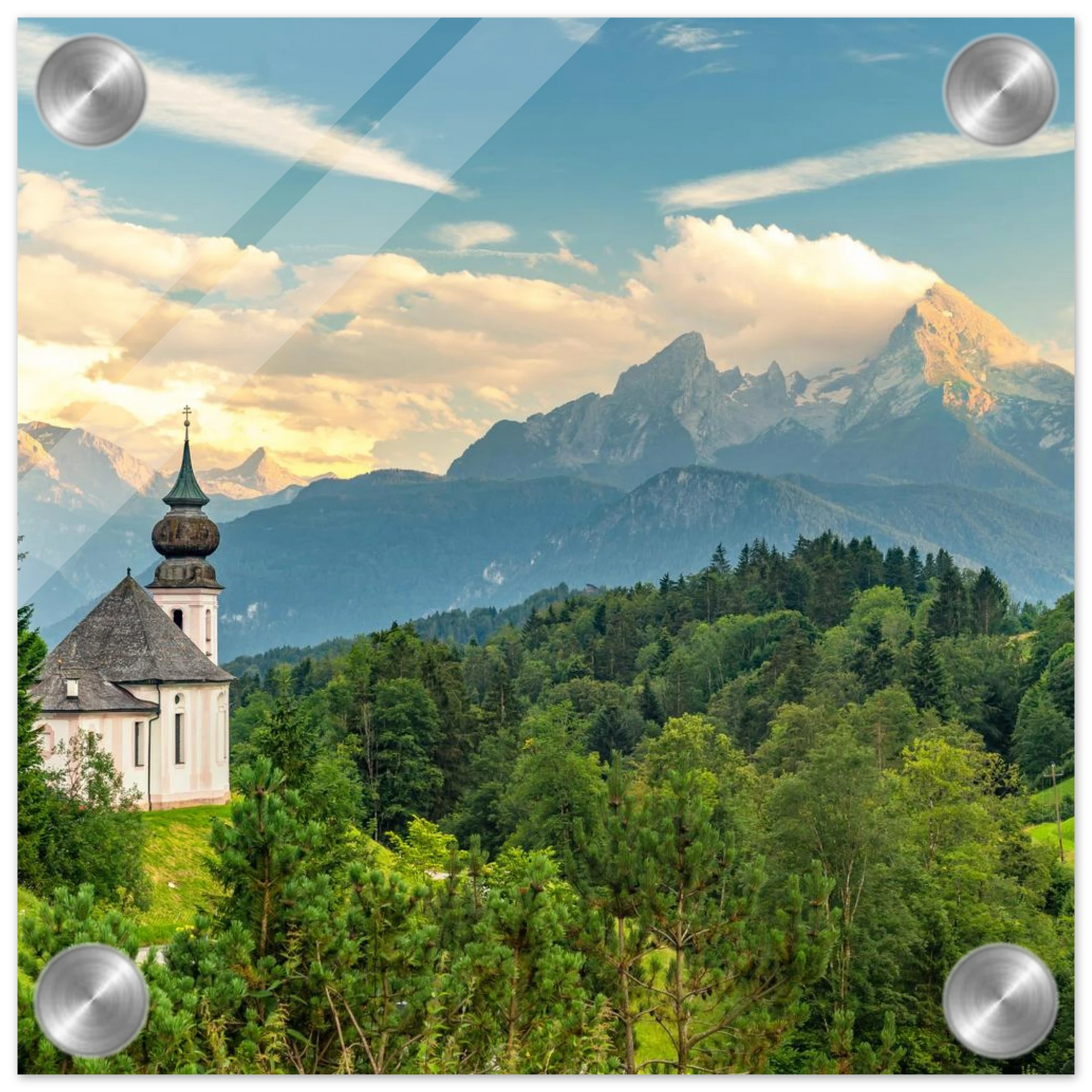 Wandbild malerische alpenkirche vor majestaetischer bergkulisse ein atemberaubendes stueck naturkunst