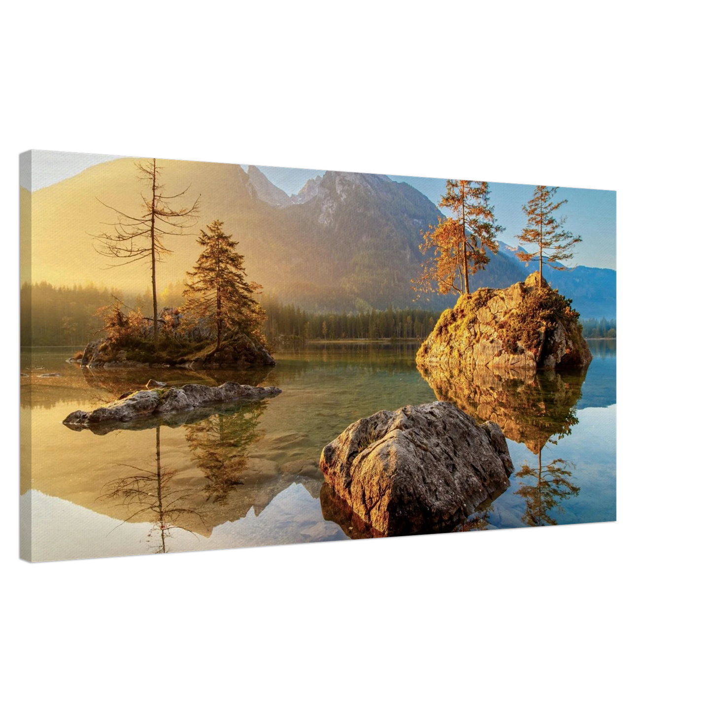 Wandbild majestaetischer sonnenaufgang am gebirgssee beruhigende naturlandschaft in ihrer wunschgroesse