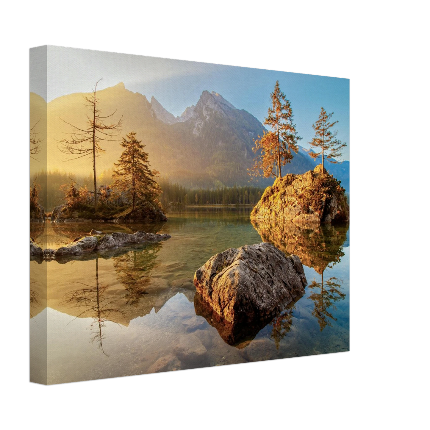 Wandbild majestaetischer sonnenaufgang am gebirgssee beruhigende naturlandschaft in ihrer wunschgroesse