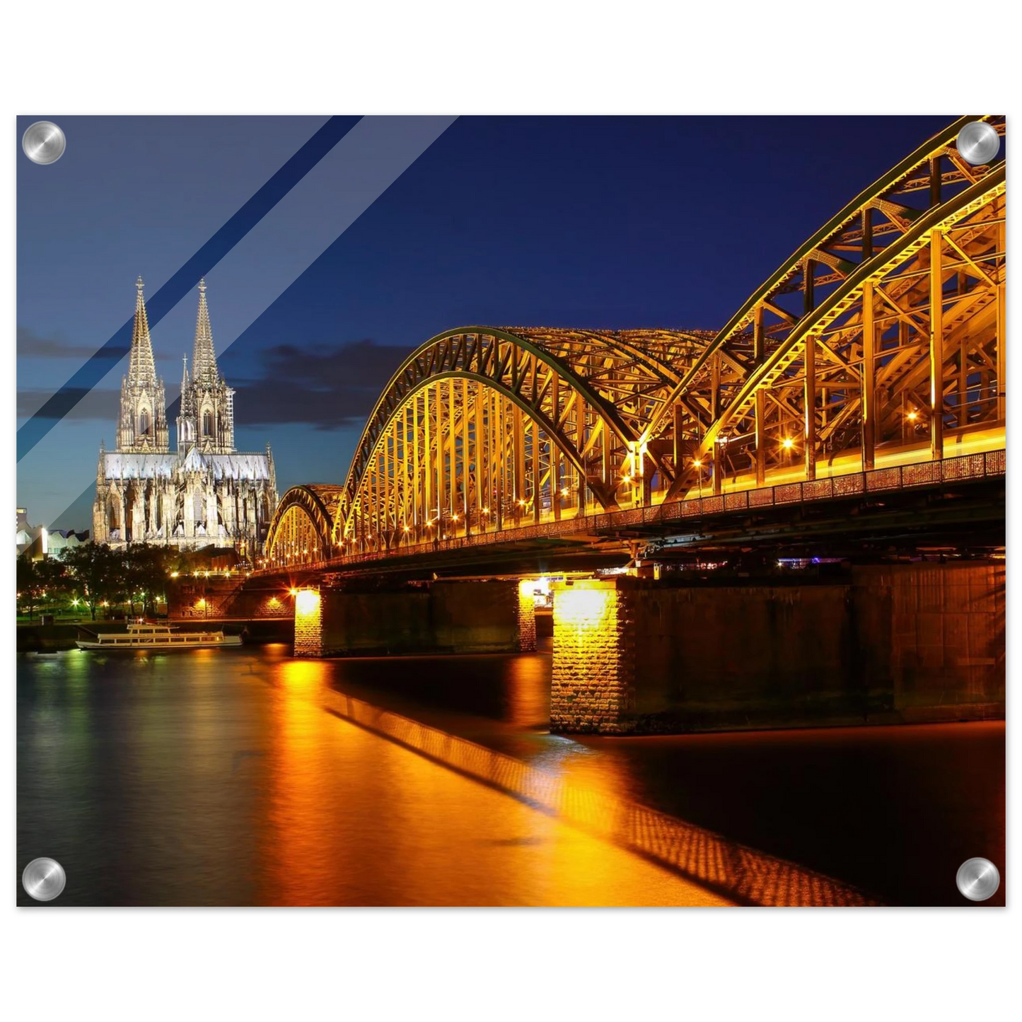 Wandbild koelner dom hohenzollernbruecke bei nacht majestaetisches stadtnachtlicht in verschiedenen groessen