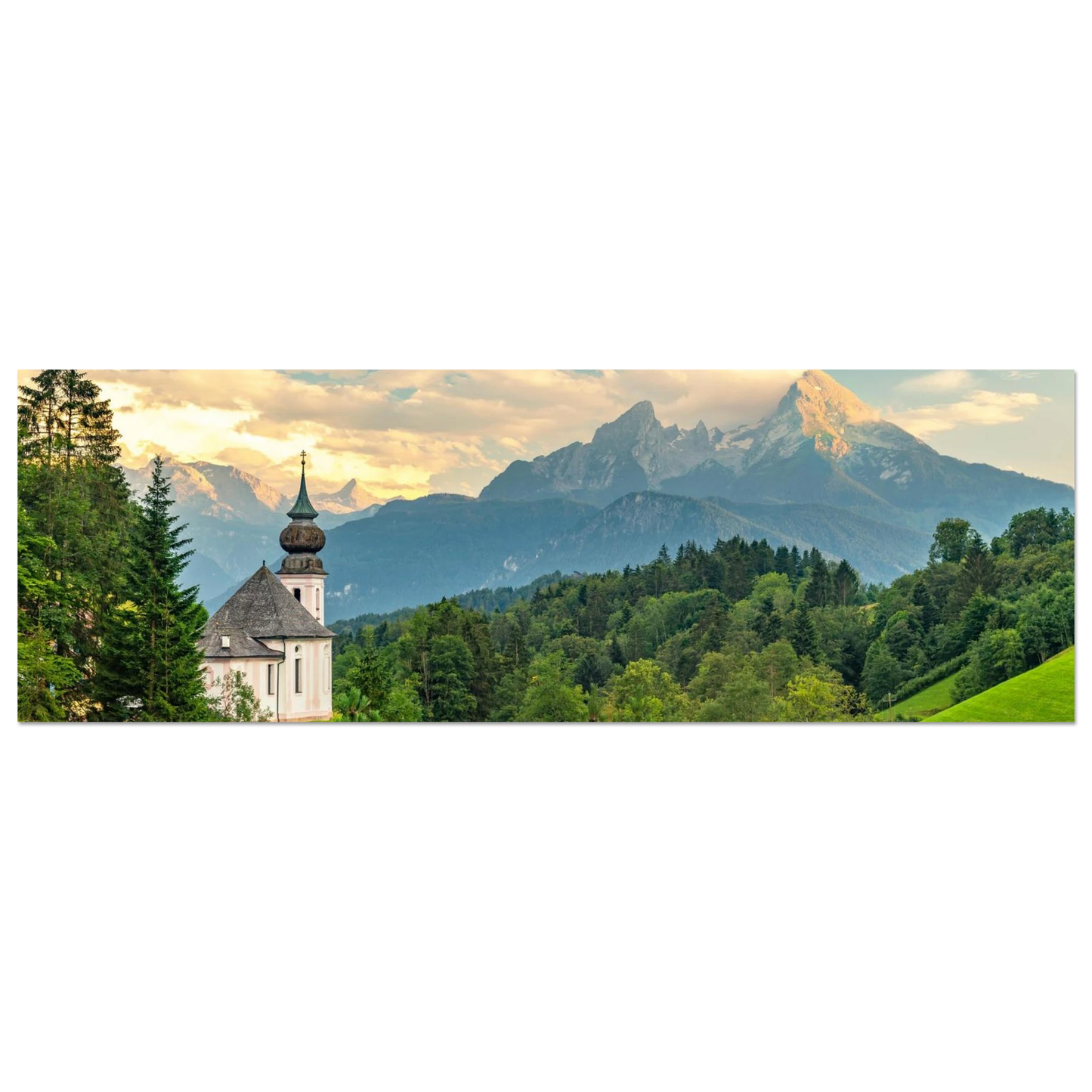 Wandbild malerische alpenkirche vor majestaetischer bergkulisse ein atemberaubendes stueck naturkunst