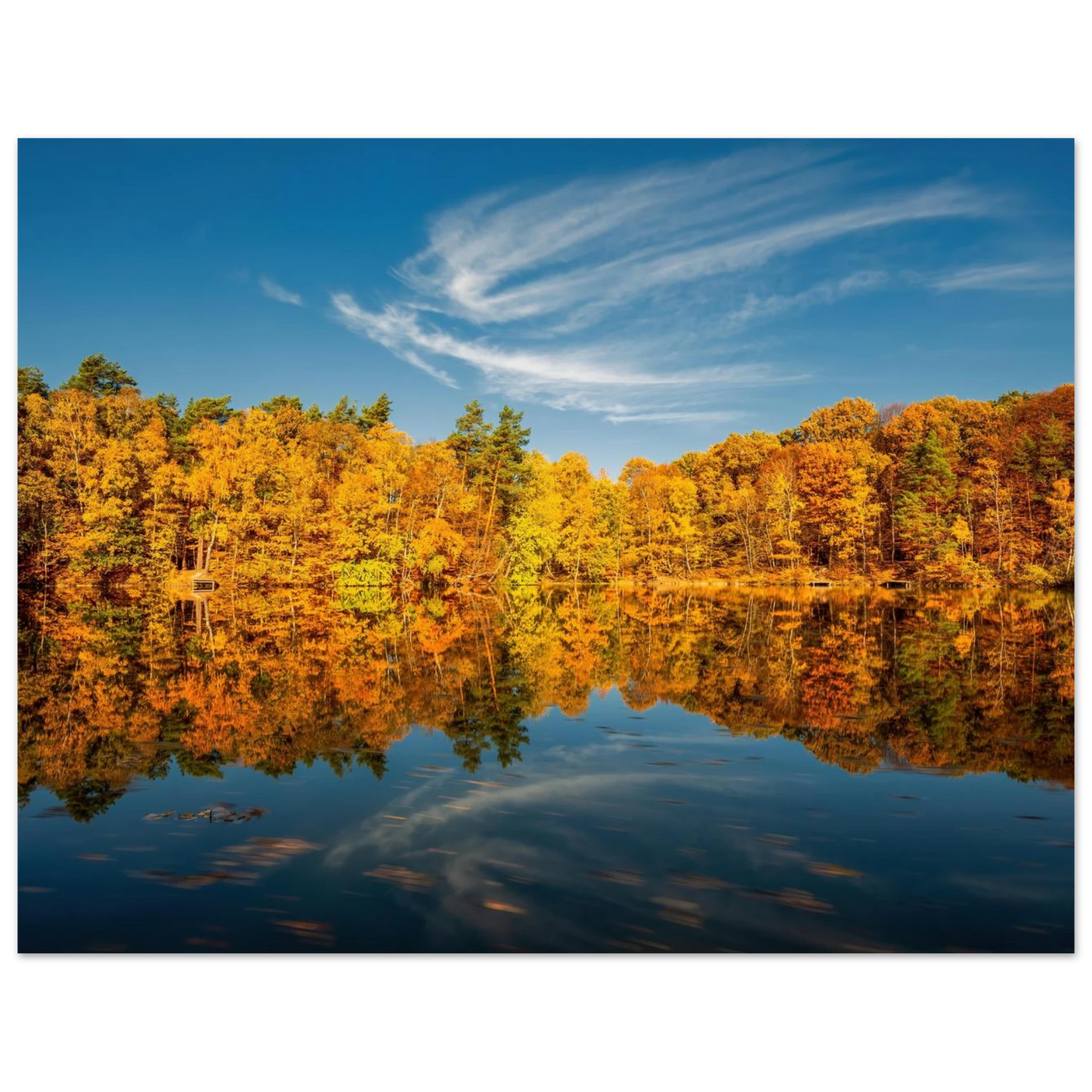Wandbild herbstliche see symphonie atemberaubende waldspiegelung an einem sonnigen herbsttag