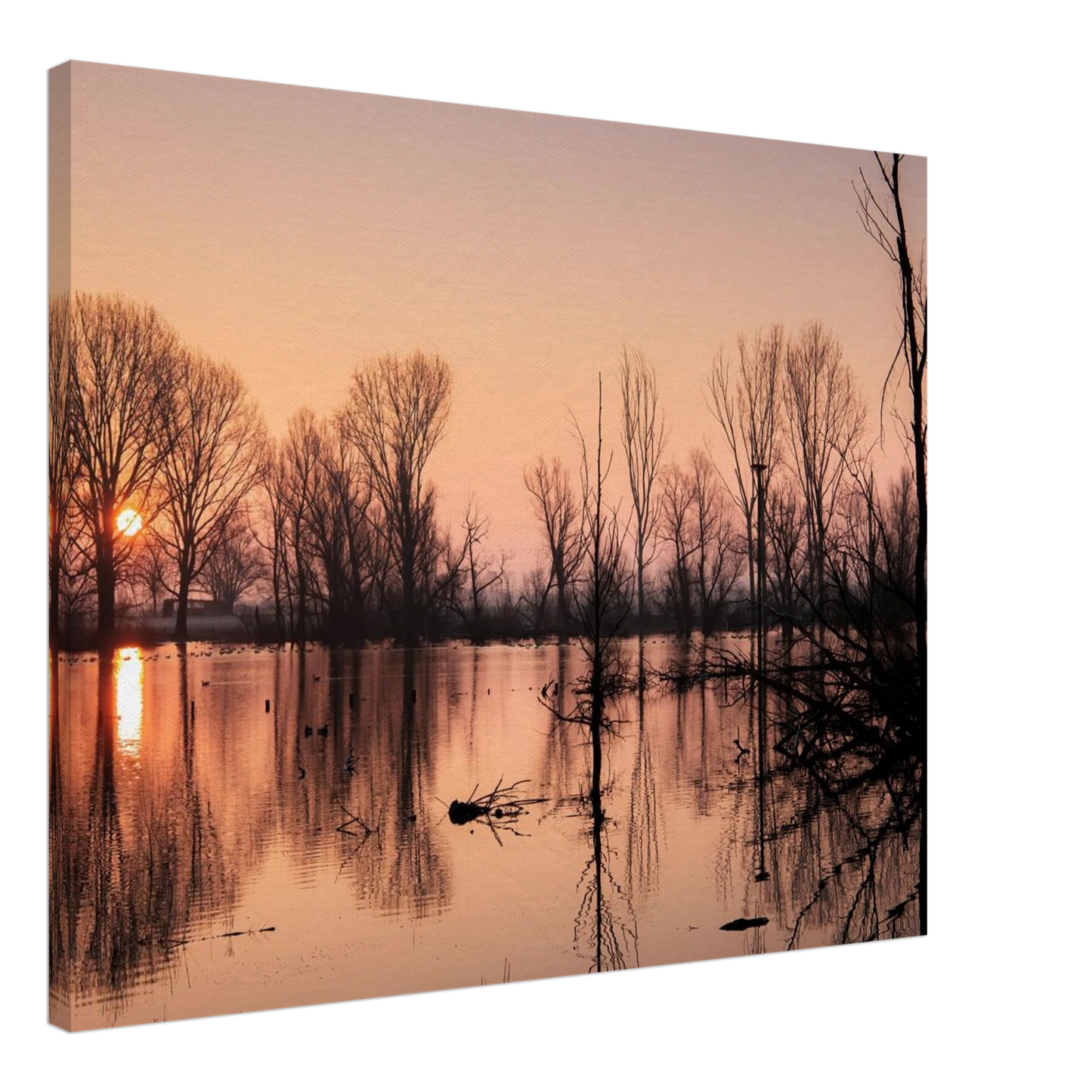 Wandbild mystischer sonnenuntergang am see vertraeumtes naturbild zum aufhaengen in ihrer wunschgroesse