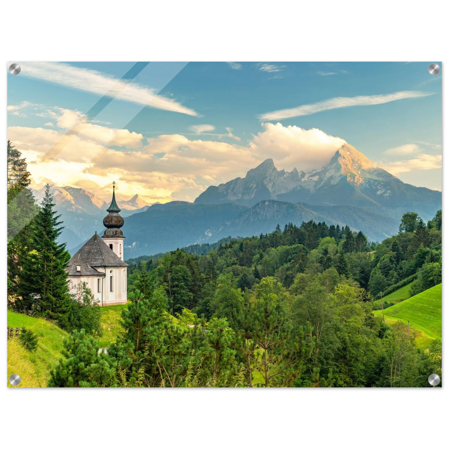Wandbild malerische alpenkirche vor majestaetischer bergkulisse ein atemberaubendes stueck naturkunst