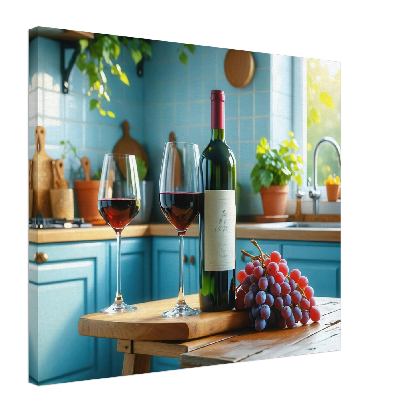 Wandbild weinabend idylle lebendige kueche mit wein trauben fuer ihre traumgroesse