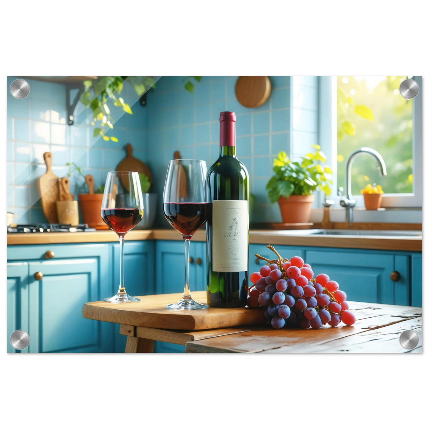 Wandbild weinabend idylle lebendige kueche mit wein trauben fuer ihre traumgroesse