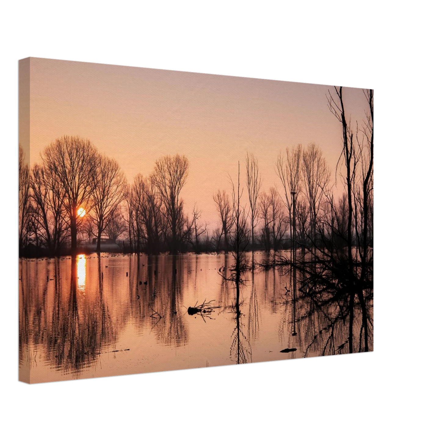 Wandbild mystischer sonnenuntergang am see vertraeumtes naturbild zum aufhaengen in ihrer wunschgroesse