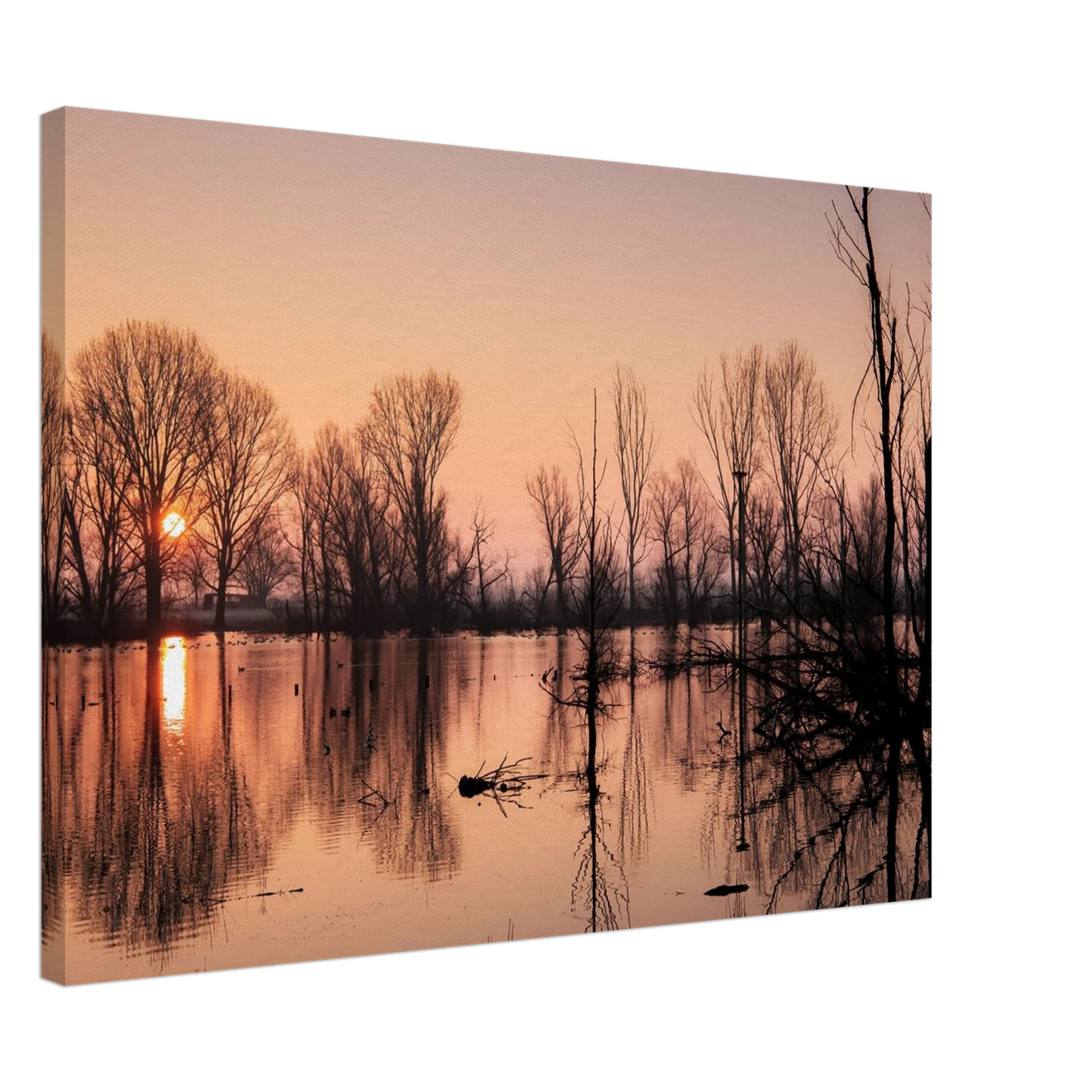 Wandbild mystischer sonnenuntergang am see vertraeumtes naturbild zum aufhaengen in ihrer wunschgroesse