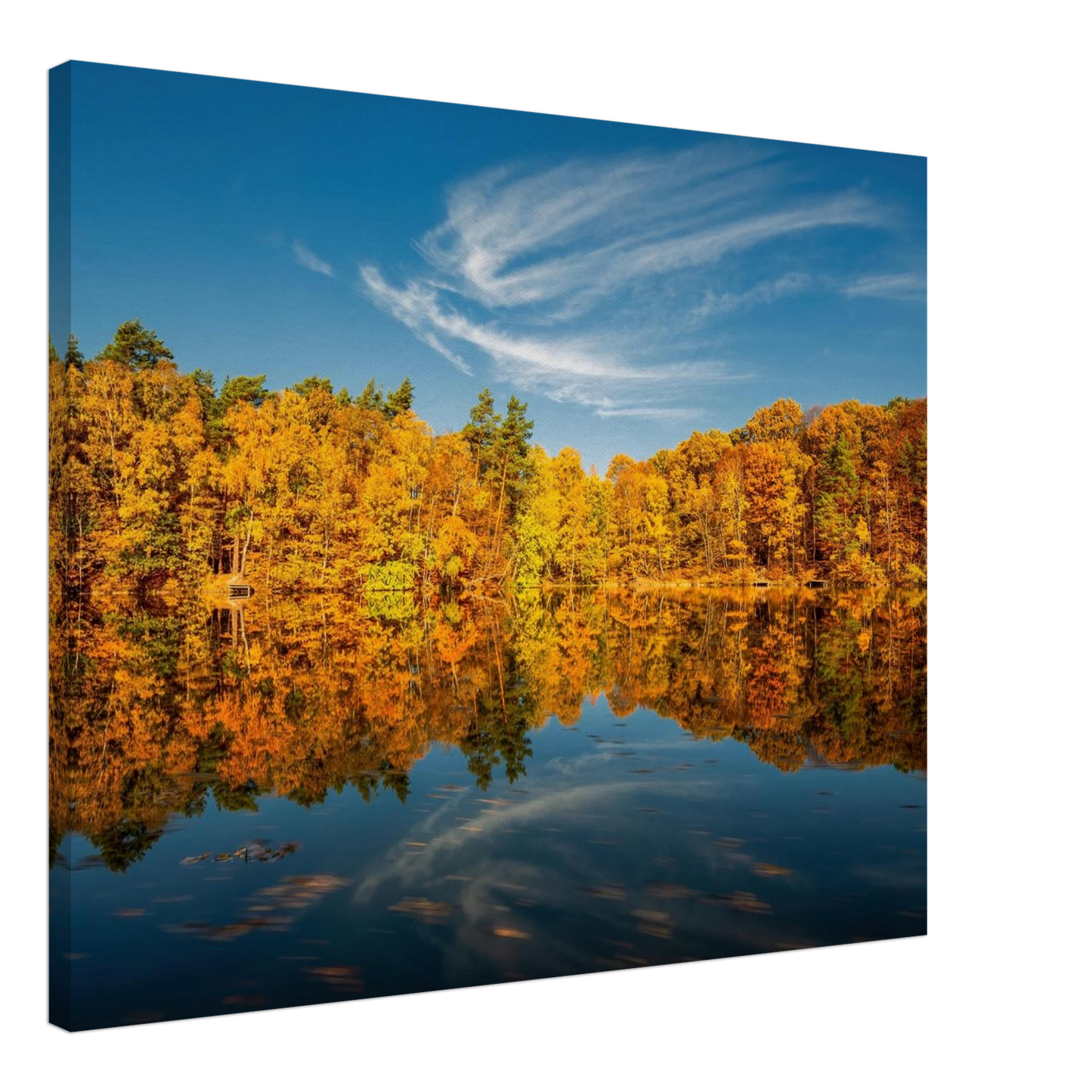 Wandbild herbstliche see symphonie atemberaubende waldspiegelung an einem sonnigen herbsttag
