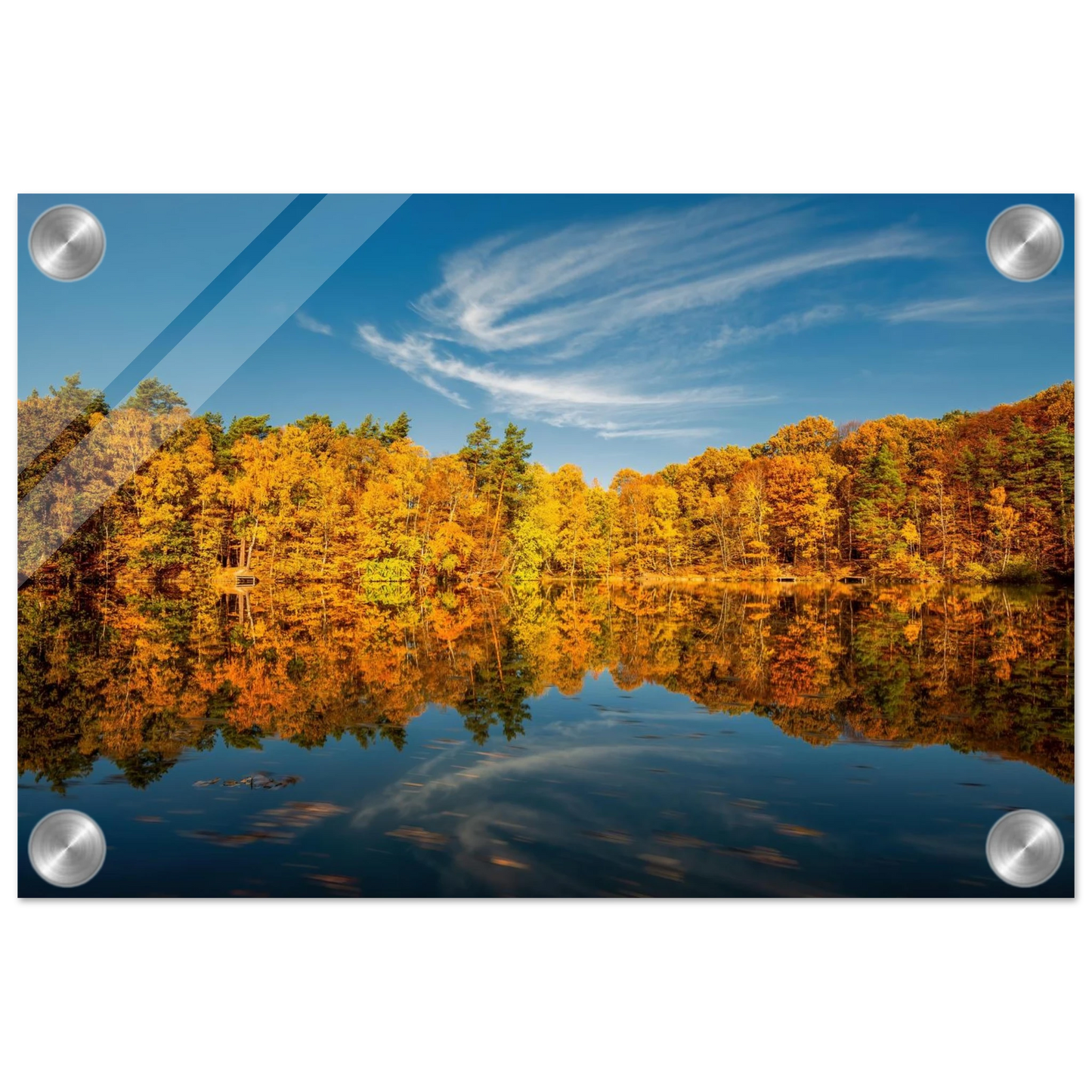 Wandbild herbstliche see symphonie atemberaubende waldspiegelung an einem sonnigen herbsttag