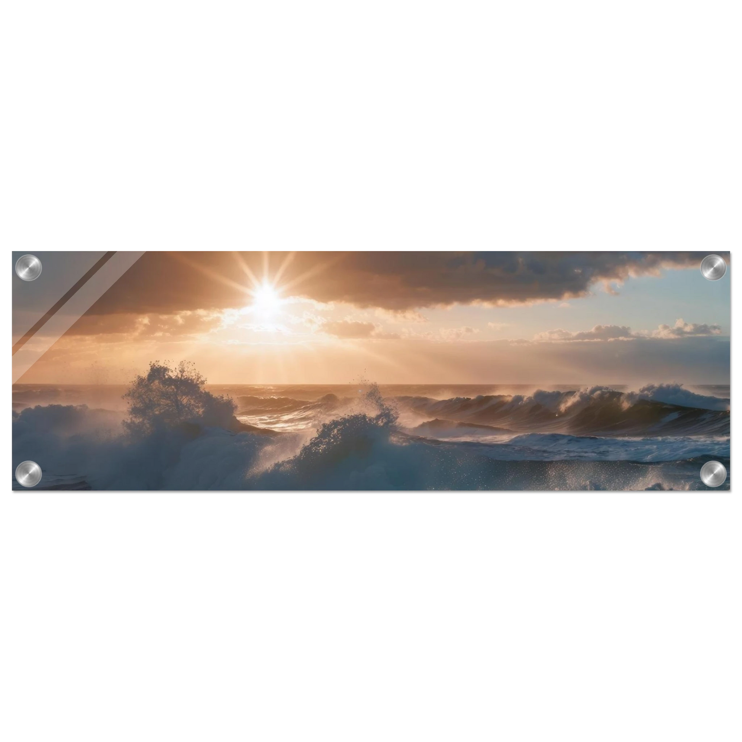 Wandbild dramatischer sonnenuntergang ueber stuermischen wellen ozean leinwanddruck in ihrer wunschgroesse