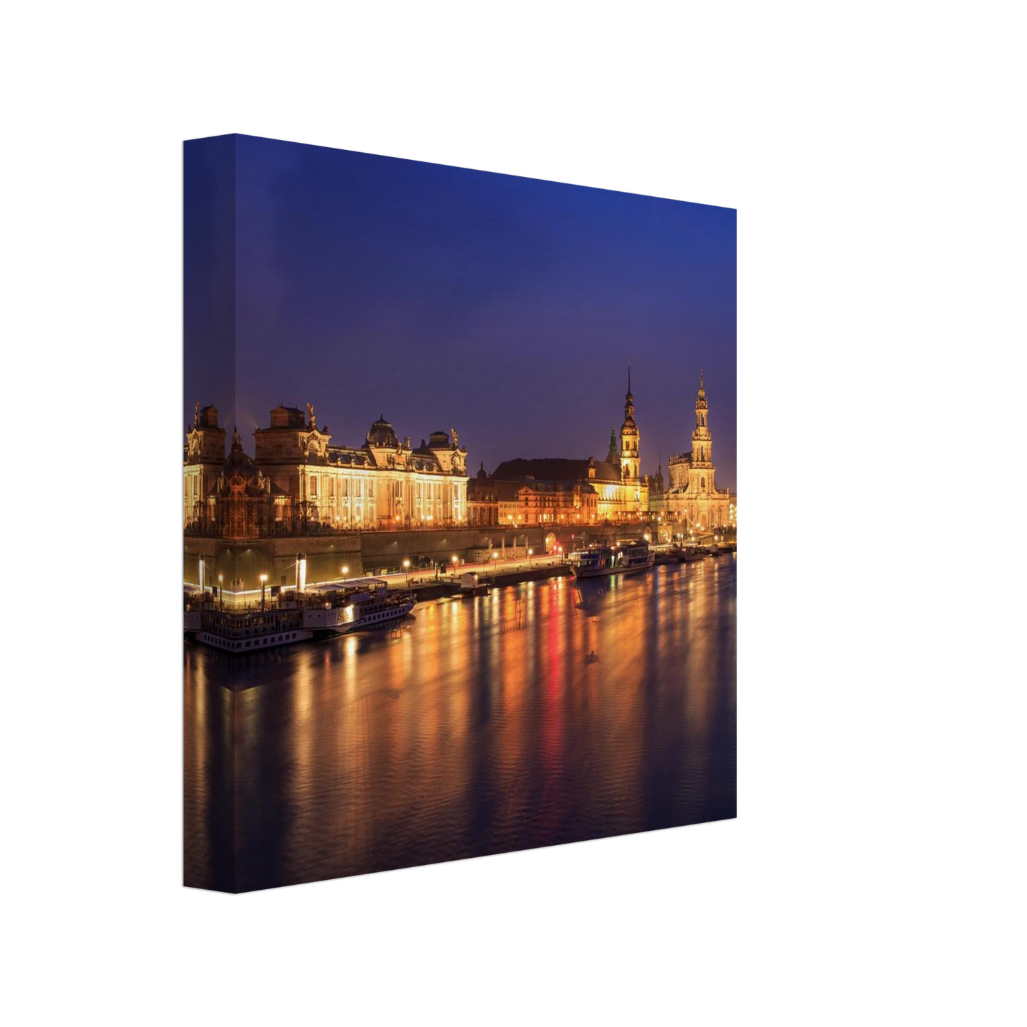 Wandbild romantisches dresden bei nacht malerischer elbblick mit goldenen lichtern