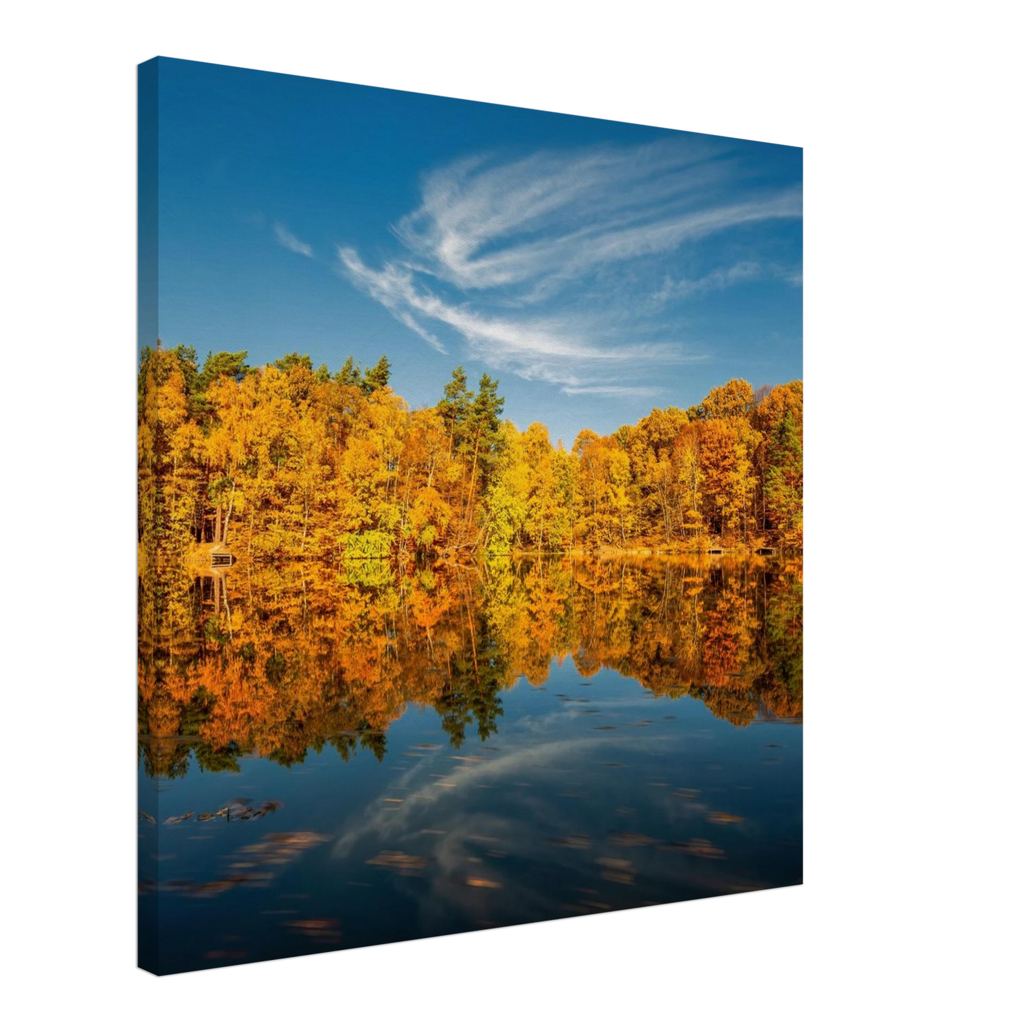 Wandbild herbstliche see symphonie atemberaubende waldspiegelung an einem sonnigen herbsttag
