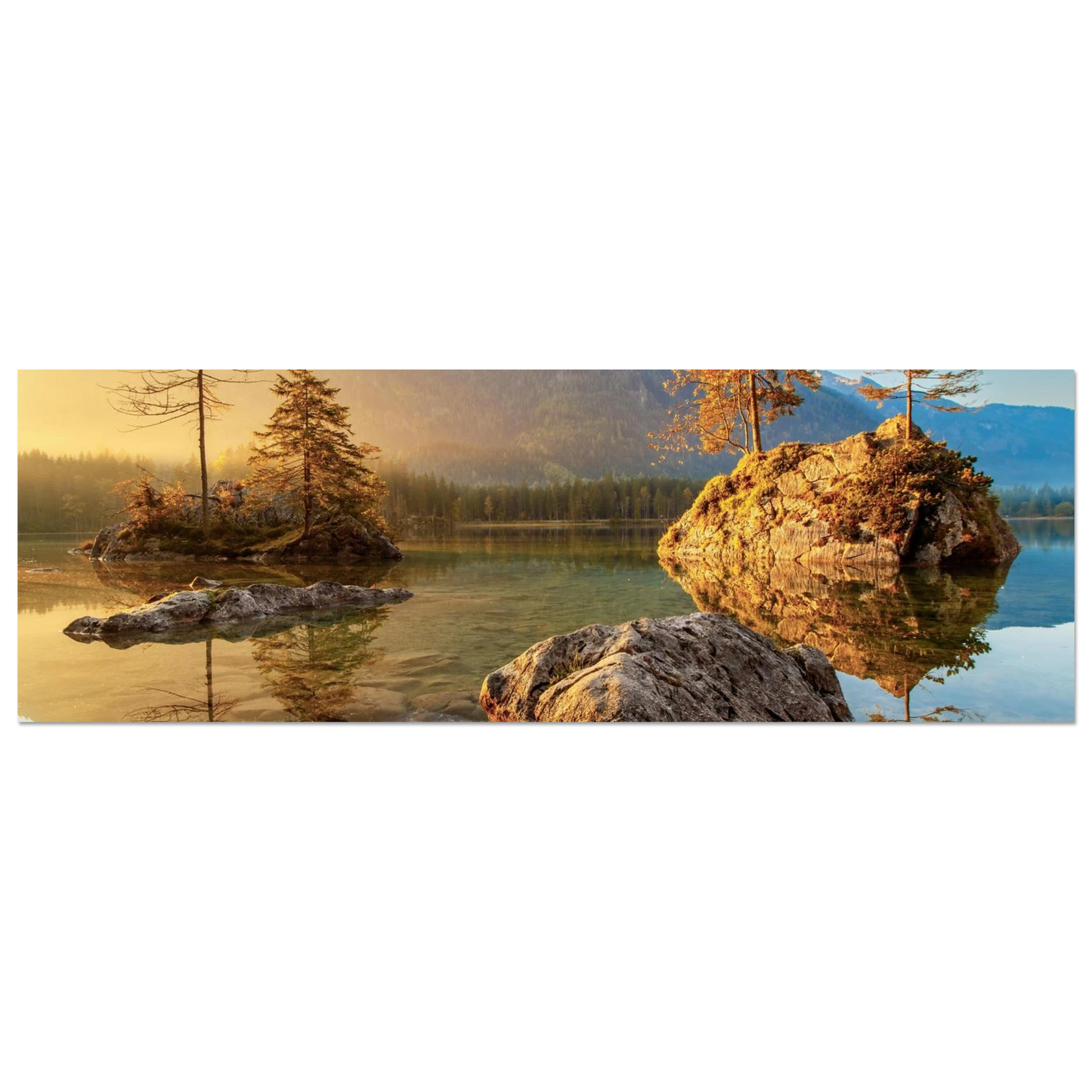 Wandbild majestaetischer sonnenaufgang am gebirgssee beruhigende naturlandschaft in ihrer wunschgroesse